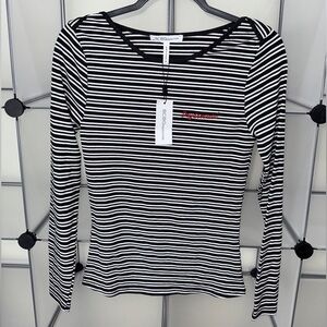 BCBGeneration Womens Daydreamin Long Sleeve Striped Top Black/White Size XS NWT